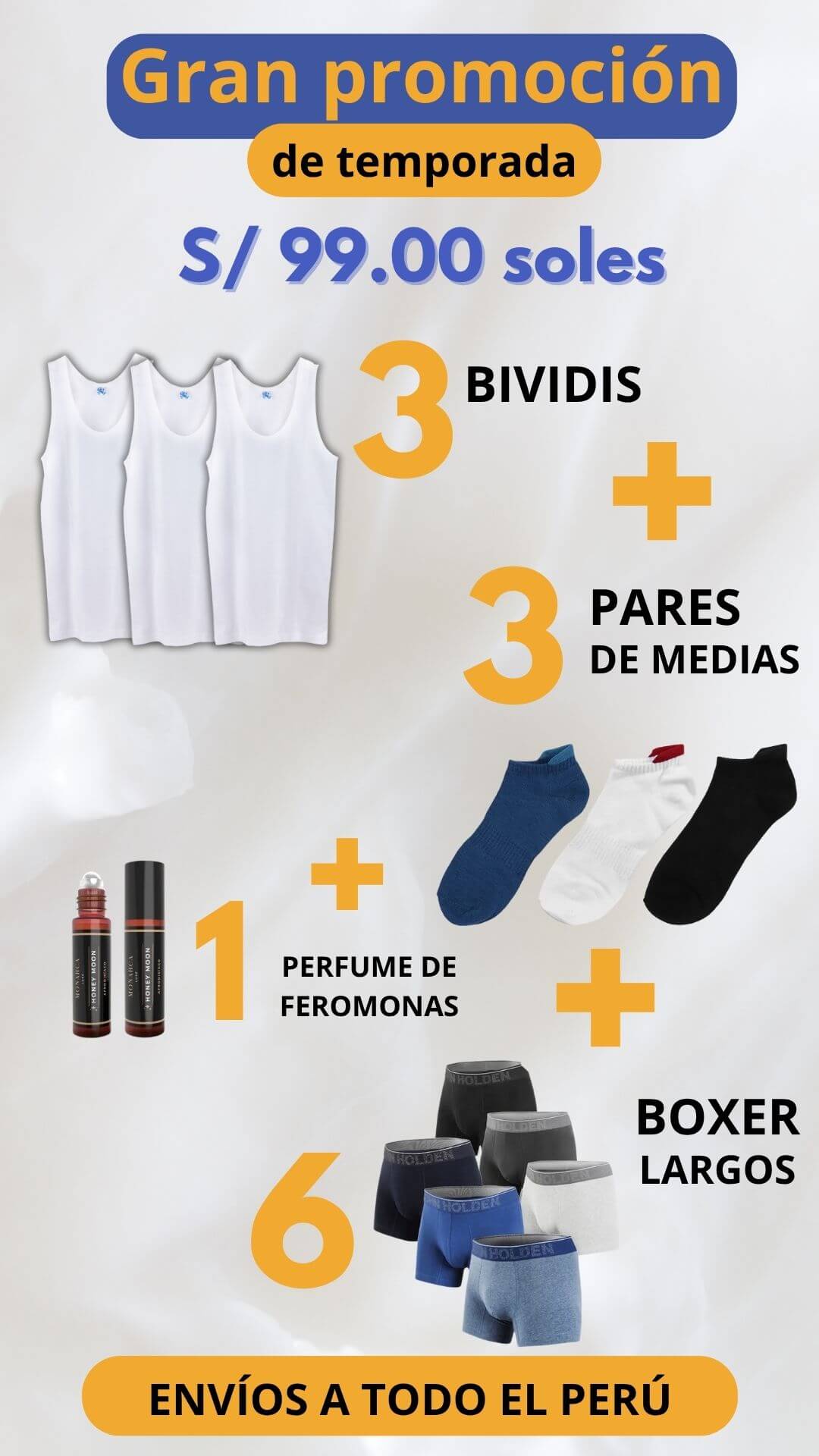 PACK MACHO 2.0 | 3 BIVIDI | 6 BOXER DE ALGODON | 3 PARES DE MEDIAS | 1 PERFUME DE FEROMONAS