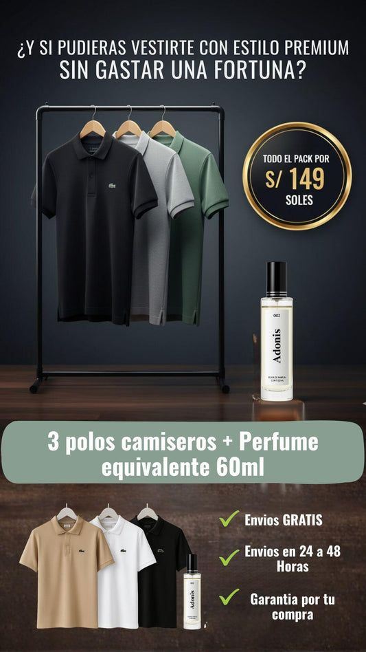 PACK MACHO PIQUE | 3 POLOS PIQUE + PERFUME DE 60 ML (50% DE ESENCIA)