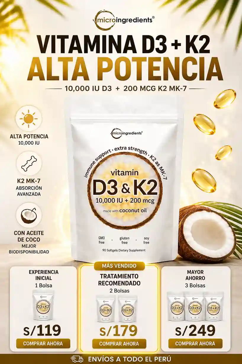 Vitamina D3 + K2 MK7 10,000 IU Alta Potencia | Microingredients