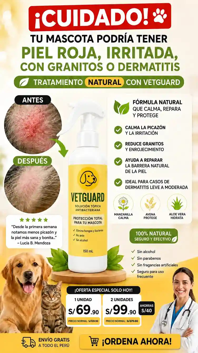 Tratamiento NATURAL para piel ROJA, IRRITADA, CON GRANITOS O DERMATITIS | VETGUARD