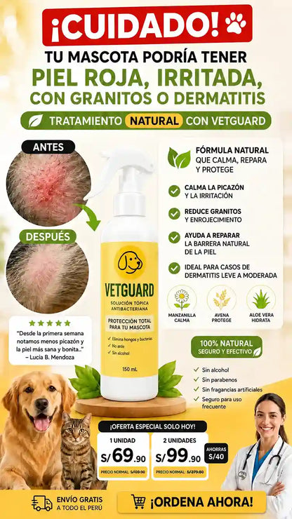 Tratamiento NATURAL para piel ROJA, IRRITADA, CON GRANITOS O DERMATITIS | VETGUARD