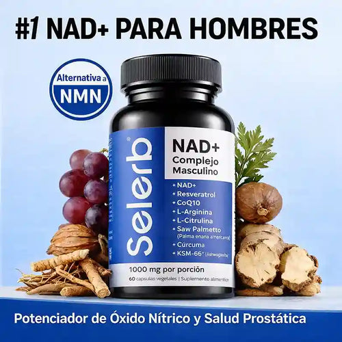 NAD+ Complejo Masculino con Resveratrol, CoQ10 y Ashwagandha – 60 Cápsulas | Soporte Celular y Hormonal