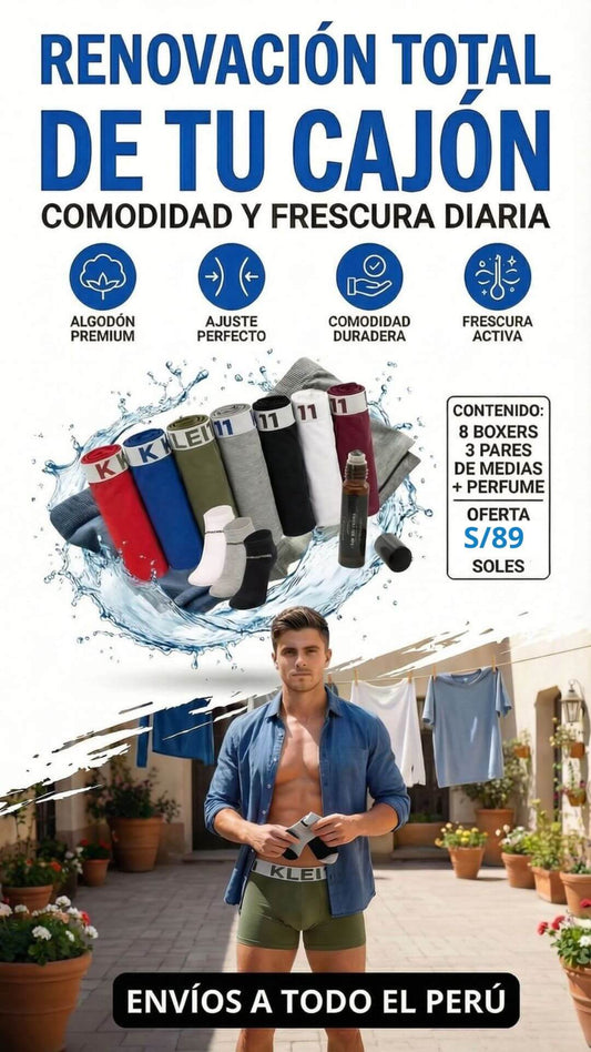 PACK MACHO 4.0 | 8 BOXERS + 3 PARES DE MEDIAS DE ALGODON + 1 PERFUME DE FEROMONAS
