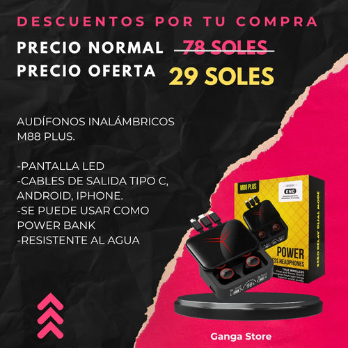 Audifono inalambrico con powerbank