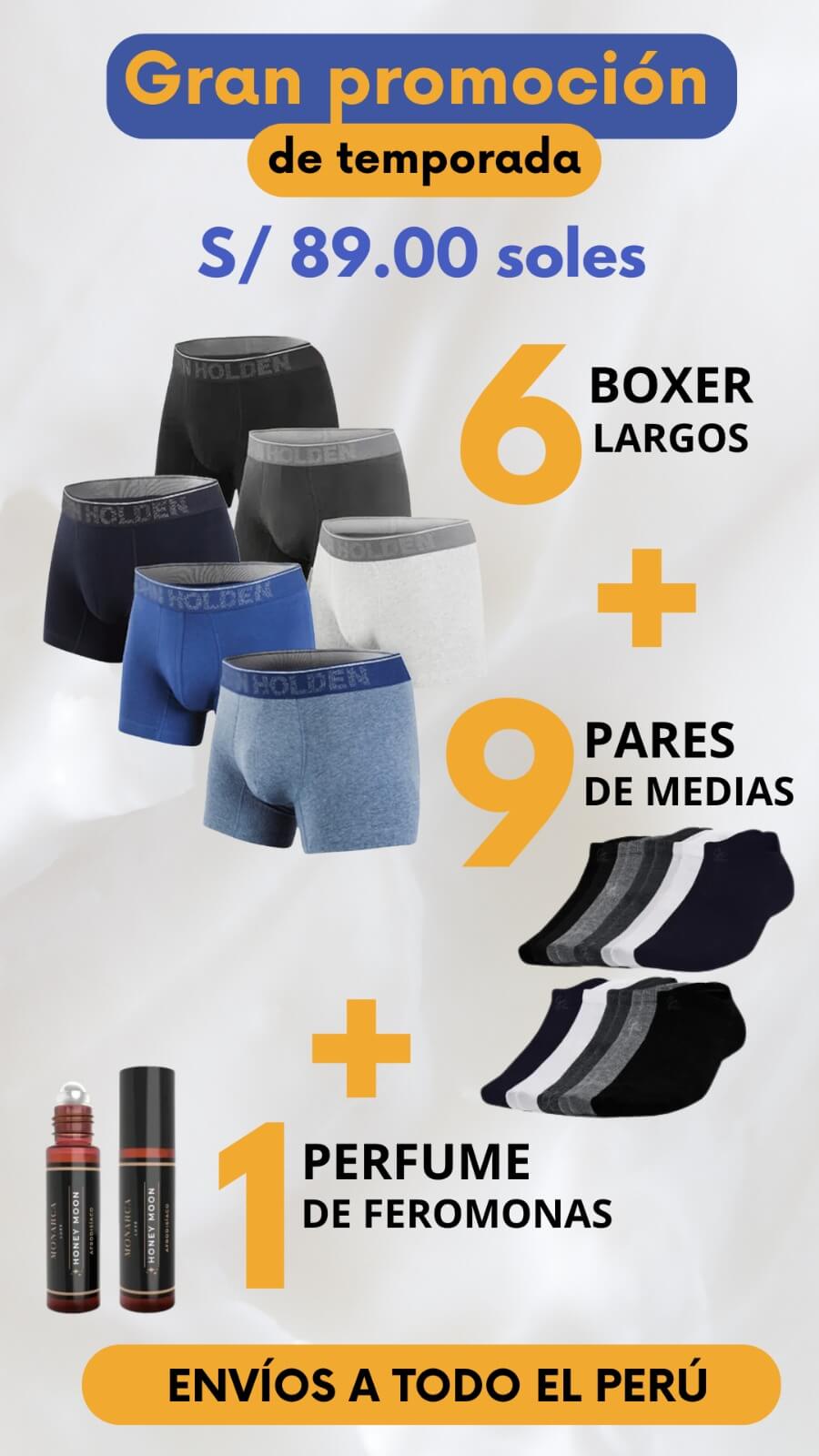 PACK MACHO | 6 BOXER DE ALGODON | 9 PARES DE MEDIAS | 1 PERFUME DE FEROMONAS